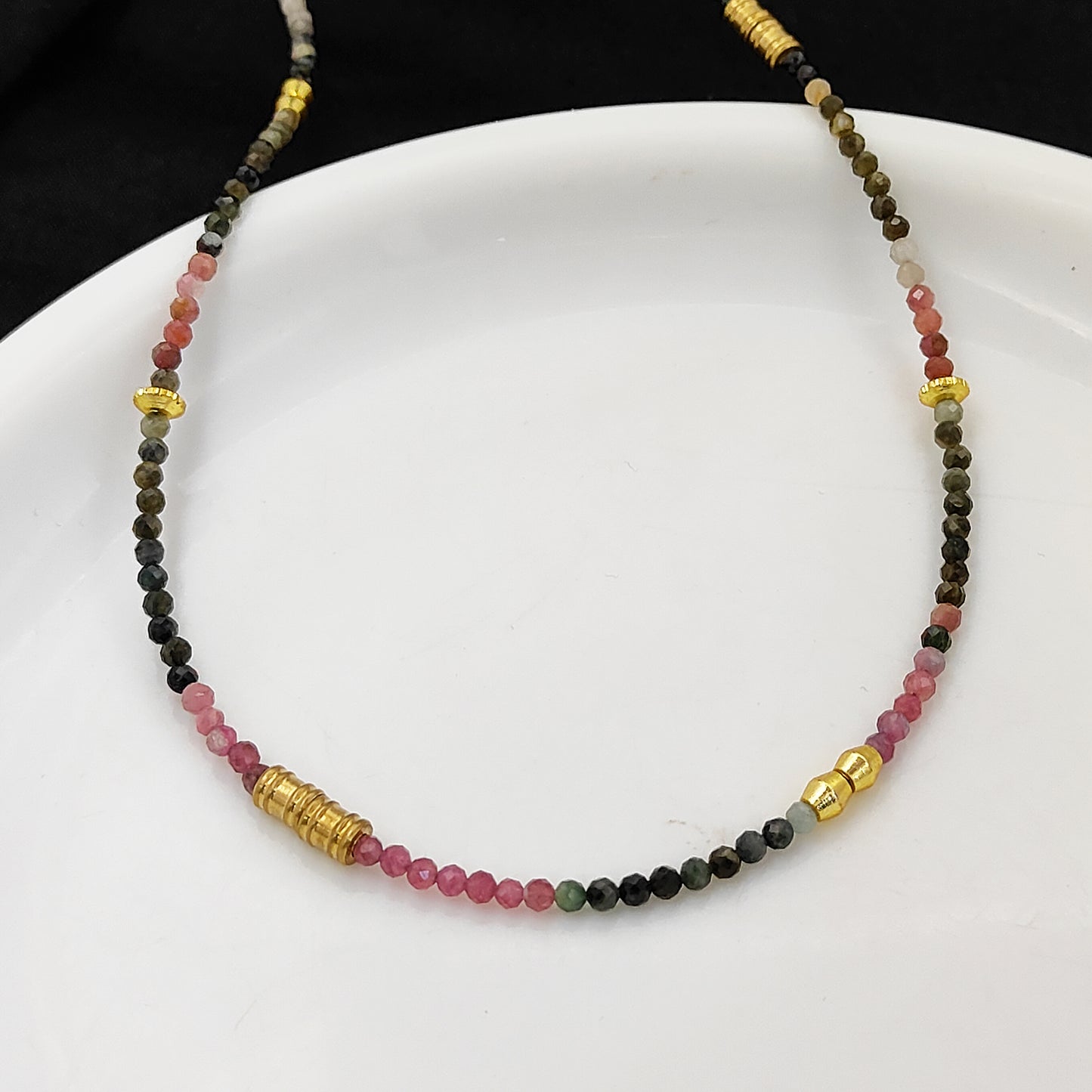 Multi Tourmaline Beaded Necklace Handmade Faceted Gemstone Beads with Gold Accents, Dainty Choker Necklace for Women- Selling Per Piece