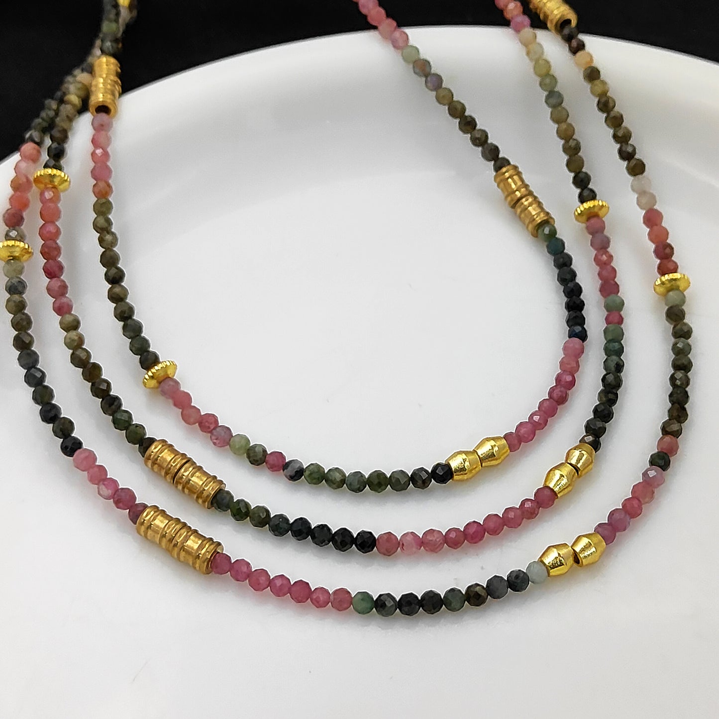 Multi Tourmaline Beaded Necklace Handmade Faceted Gemstone Beads with Gold Accents, Dainty Choker Necklace for Women- Selling Per Piece