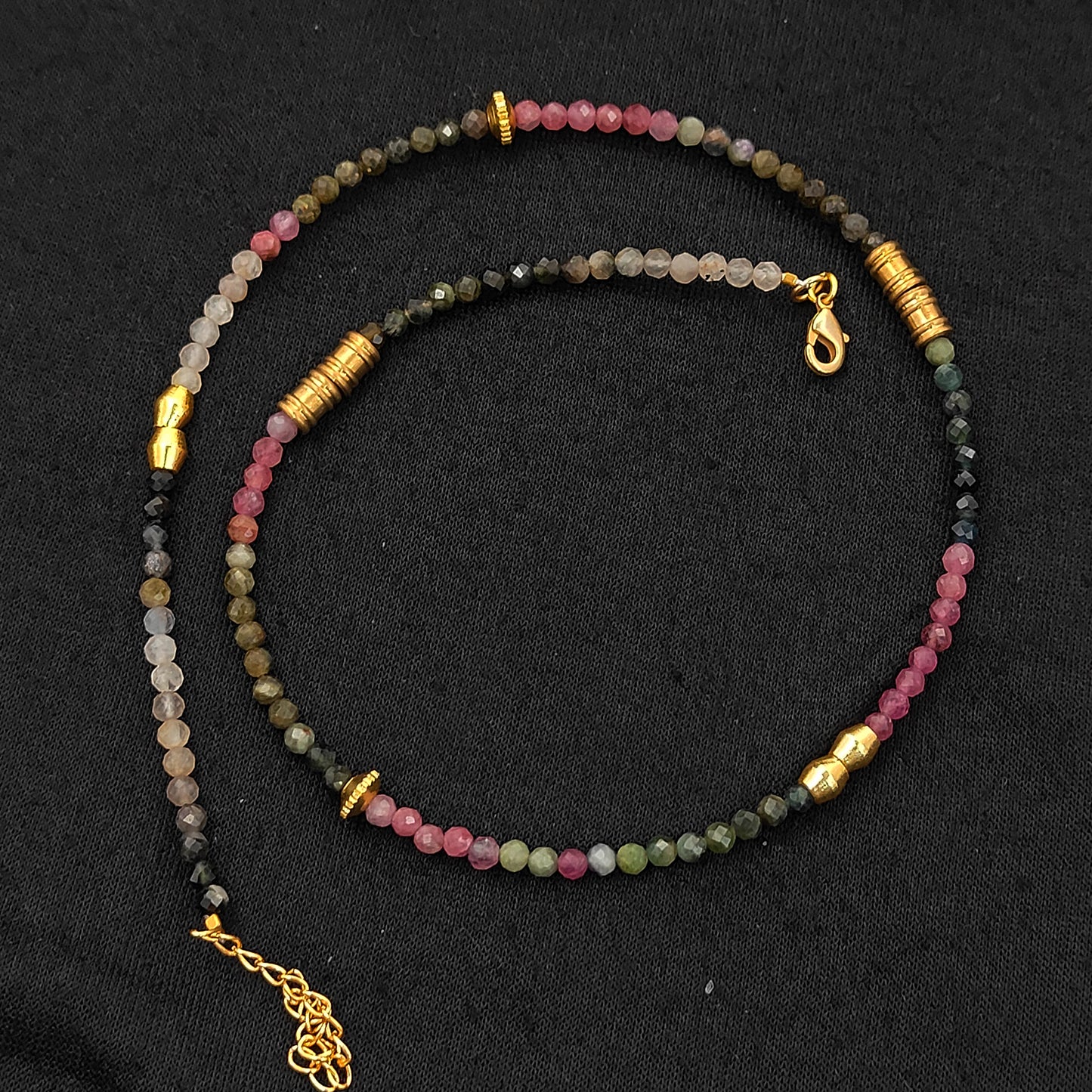Multi Tourmaline Beaded Necklace Handmade Faceted Gemstone Beads with Gold Accents, Dainty Choker Necklace for Women- Selling Per Piece