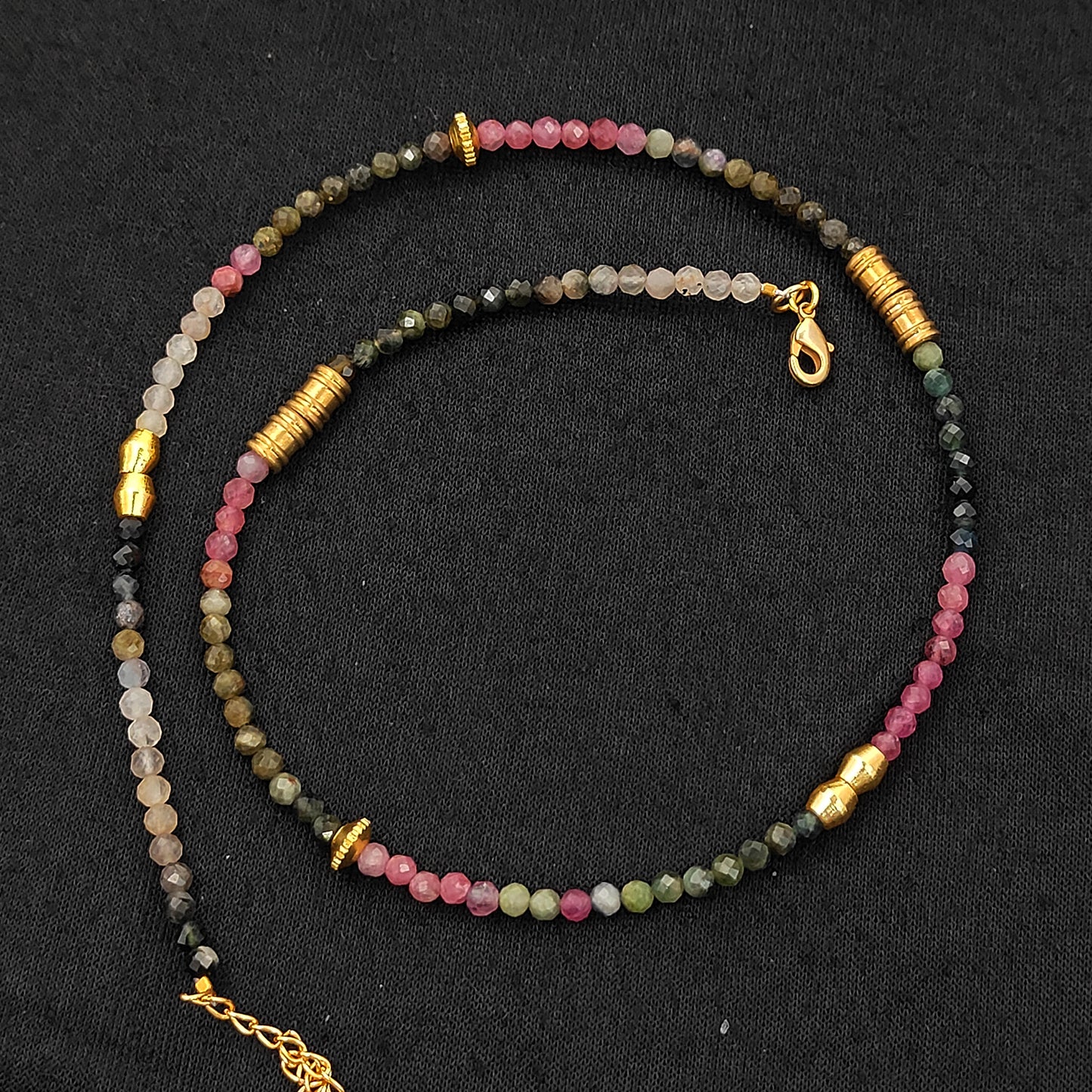 Multi Tourmaline Beaded Necklace Handmade Faceted Gemstone Beads with Gold Accents, Dainty Choker Necklace for Women- Selling Per Piece