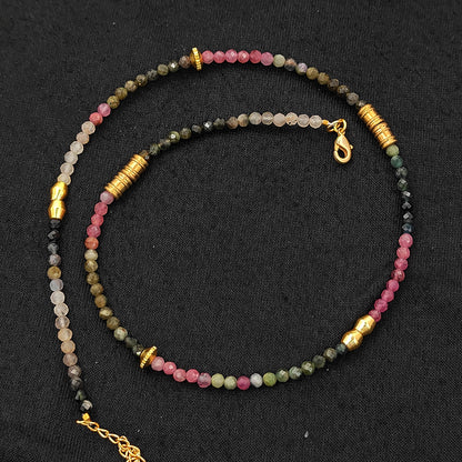 Multi Tourmaline Beaded Necklace Handmade Faceted Gemstone Beads with Gold Accents, Dainty Choker Necklace for Women- Selling Per Piece