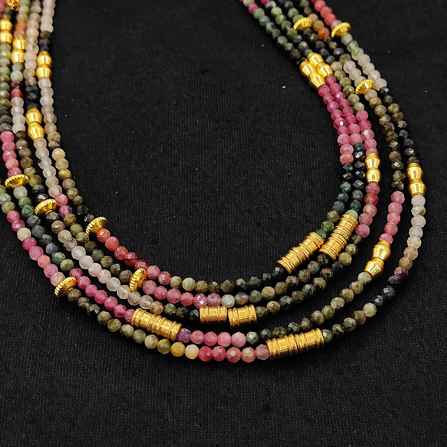 Multi Tourmaline Beaded Necklace Handmade Faceted Gemstone Beads with Gold Accents, Dainty Choker Necklace for Women- Selling Per Piece