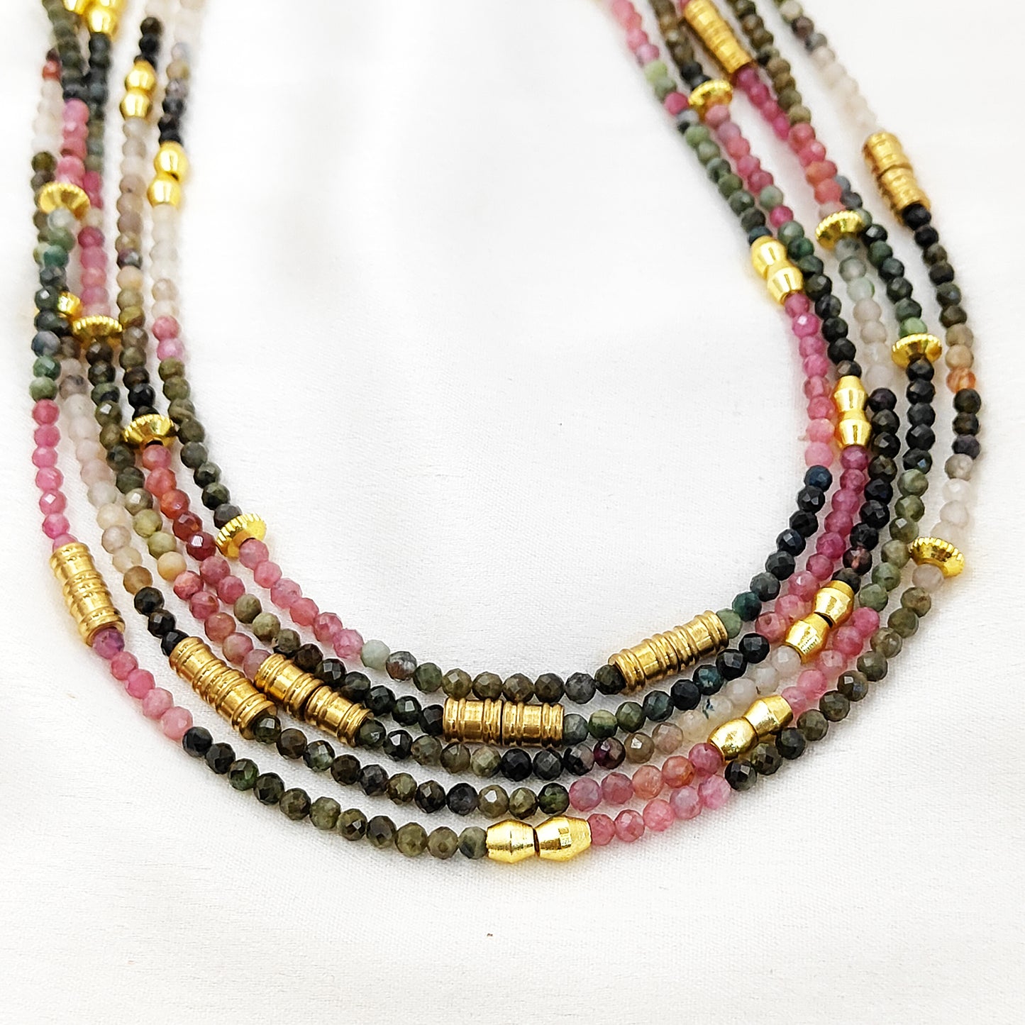 Multi Tourmaline Beaded Necklace Handmade Faceted Gemstone Beads with Gold Accents, Dainty Choker Necklace for Women- Selling Per Piece