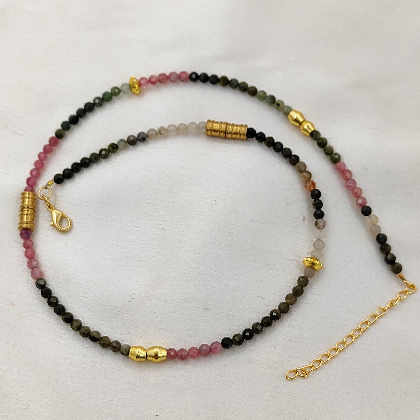 Multi Tourmaline Beaded Necklace Handmade Faceted Gemstone Beads with Gold Accents, Dainty Choker Necklace for Women- Selling Per Piece