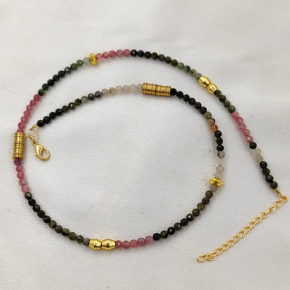 Multi Tourmaline Beaded Necklace Handmade Faceted Gemstone Beads with Gold Accents, Dainty Choker Necklace for Women- Selling Per Piece