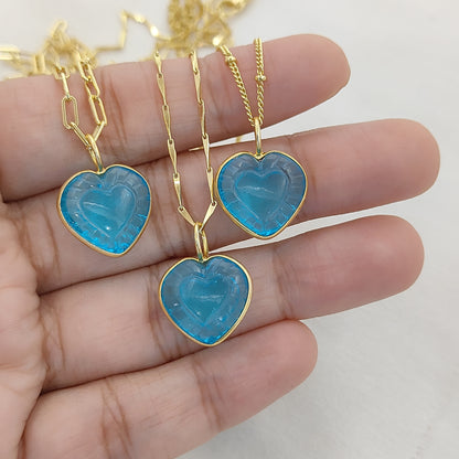 Handmade Swiss Blue Topaz Heart Pendant for Necklace Minimalist Heart Shaped Gemstone Jewelry- Selling Per Necklace