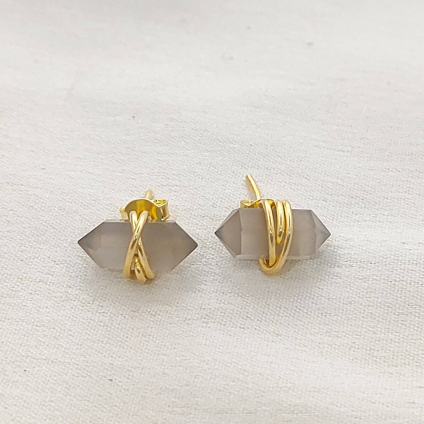 Chocolate Moonstone Gold Vermeil Stud Earrings Dainty Handmade Healing Gemstone Jewelry for Women – Selling Per Pair