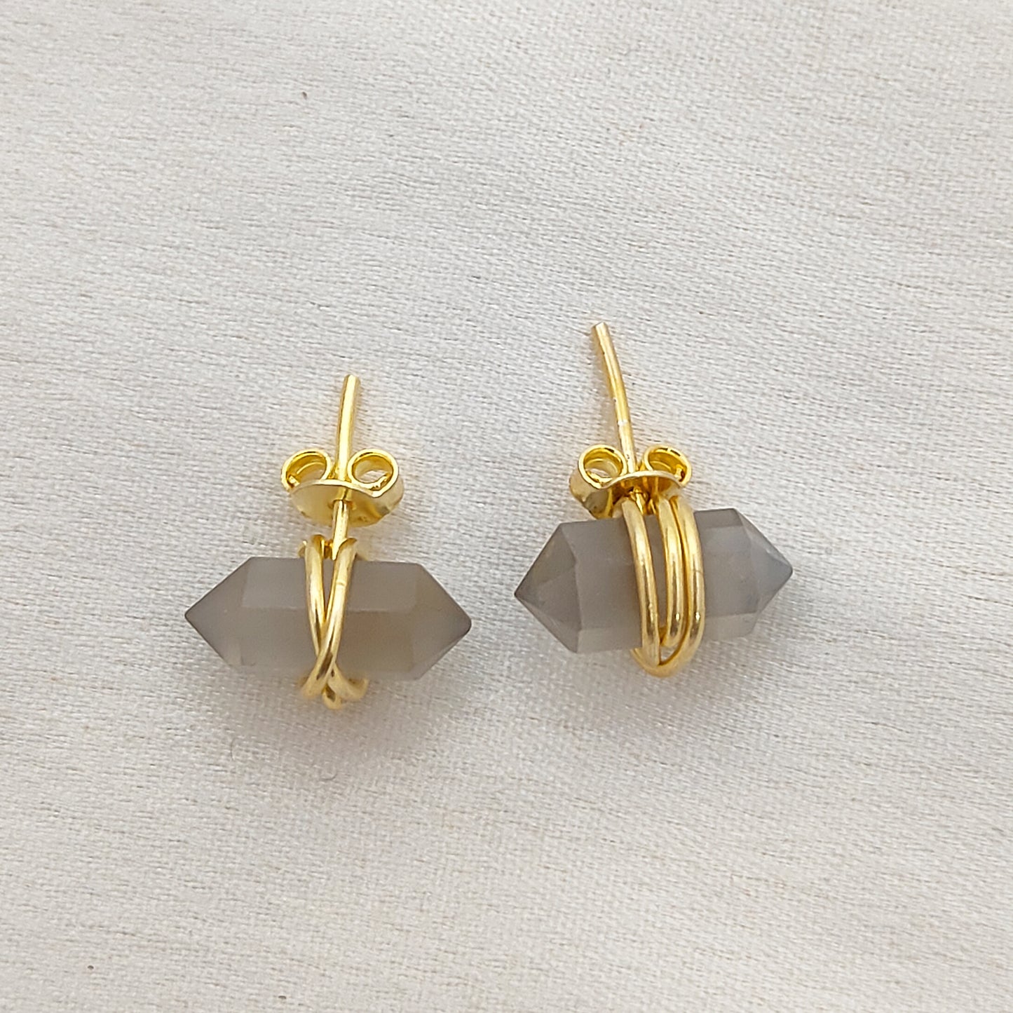 Chocolate Moonstone Gold Vermeil Stud Earrings Dainty Handmade Healing Gemstone Jewelry for Women – Selling Per Pair
