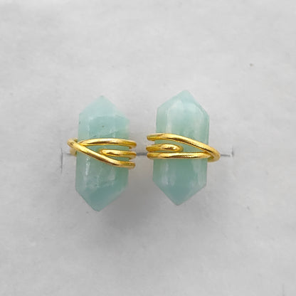 12x5mm Amazonite Stud Earrings for Women Handmade Gold Vermeil Healing Gemstone Jewelry- Selling Per Pair
