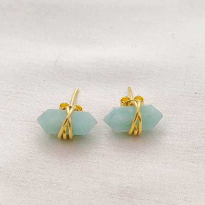 12x5mm Amazonite Stud Earrings for Women Handmade Gold Vermeil Healing Gemstone Jewelry- Selling Per Pair