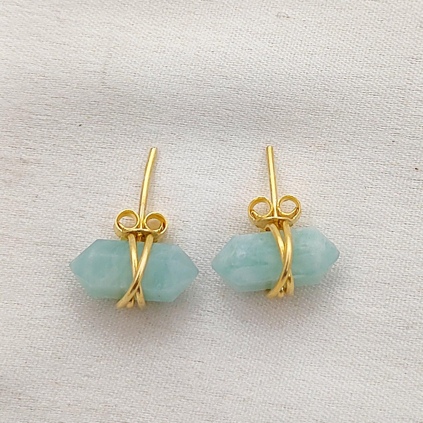 12x5mm Amazonite Stud Earrings for Women Handmade Gold Vermeil Healing Gemstone Jewelry- Selling Per Pair
