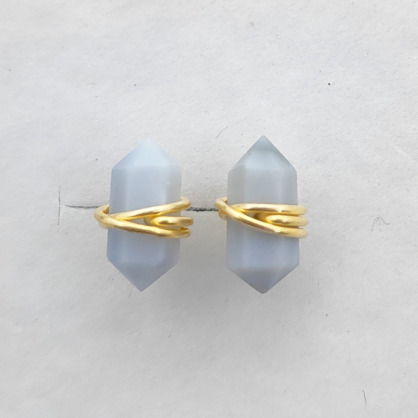 Minimalist Blue Opal Double Point Stud Earrings 12x5mm Gold Vermeil Tiny Crystal Jewelry- Selling Per Pair