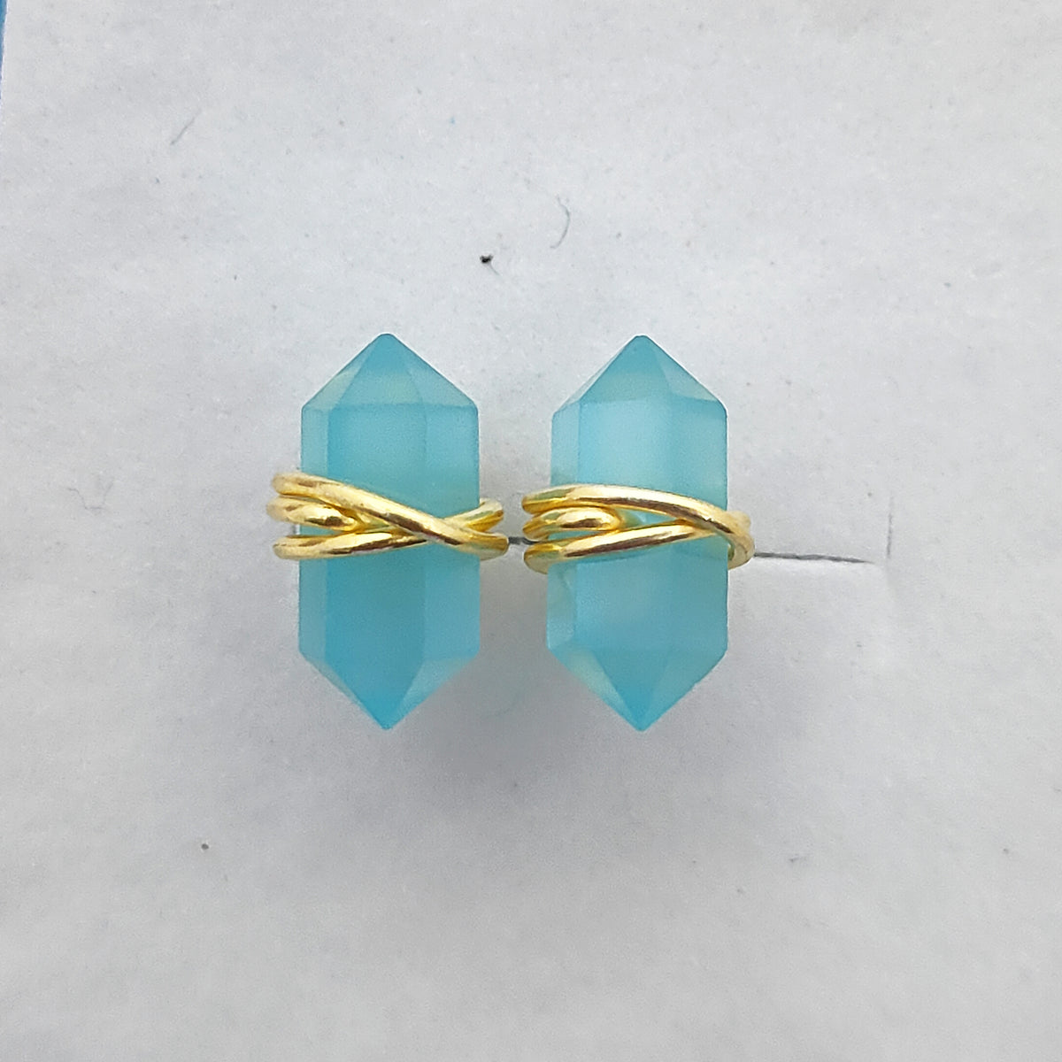 Aqua Chalcedony Stud Earrings 12x5mm Handmade Gold Vermeil Double Point Gemstone Jewelry- Selling Per Pair
