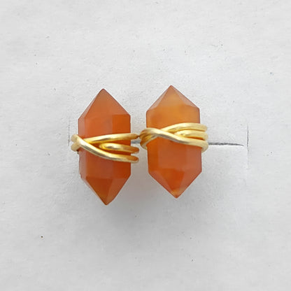 12x5mm Carnelian Gold Vermeil Stud Earrings Handmade Healing Gemstone Earrings for Women, Minimalist Jewelry Gift – Selling Per Pair