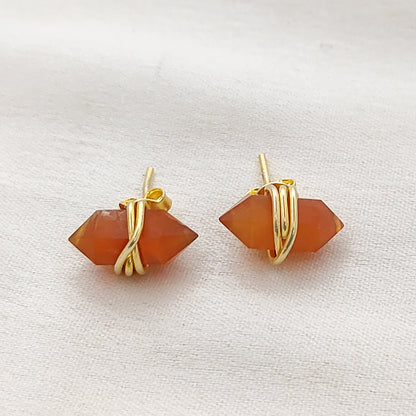 12x5mm Carnelian Gold Vermeil Stud Earrings Handmade Healing Gemstone Earrings for Women, Minimalist Jewelry Gift – Selling Per Pair