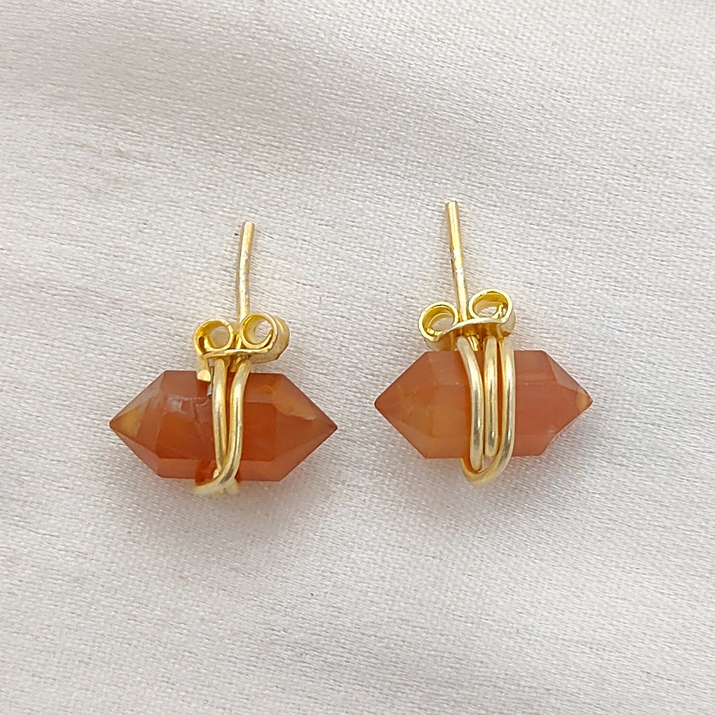 12x5mm Carnelian Gold Vermeil Stud Earrings Handmade Healing Gemstone Earrings for Women, Minimalist Jewelry Gift – Selling Per Pair