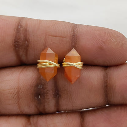 12x5mm Carnelian Gold Vermeil Stud Earrings Handmade Healing Gemstone Earrings for Women, Minimalist Jewelry Gift – Selling Per Pair