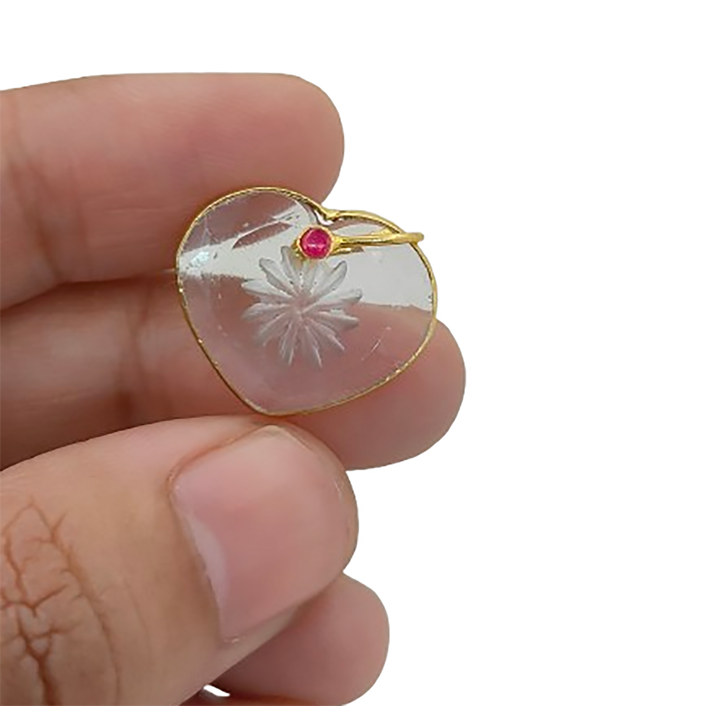 925 Sterling Silver Clear Quartz Heart Pendant with Fancy Pinch Bail Elegant Engraved Crystal Charm for Women- Selling Per Piece