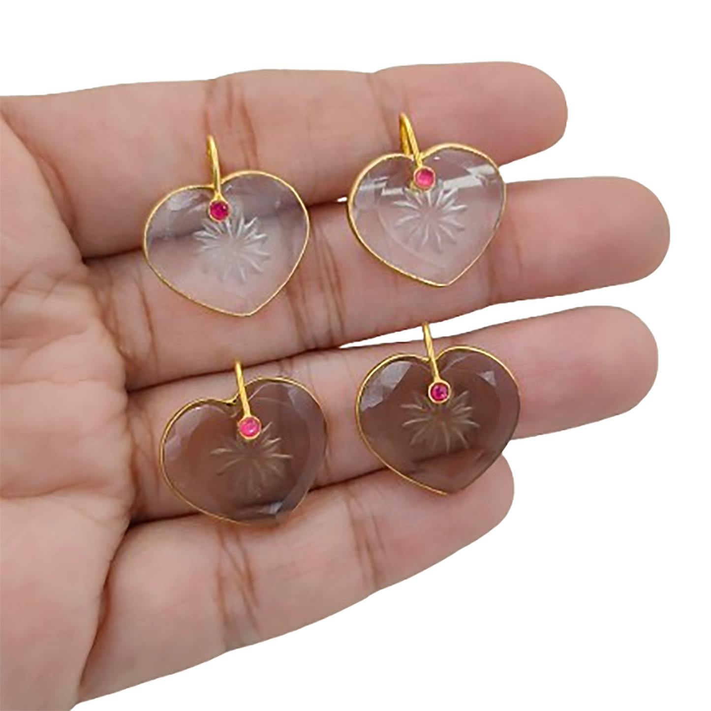 Somy Quartz Crystal Heart Pendant in 925 Sterling Silver with Engraved Design & Fancy Pinch Bail Perfect Valentine’s Day Gift- Selling Per Piece