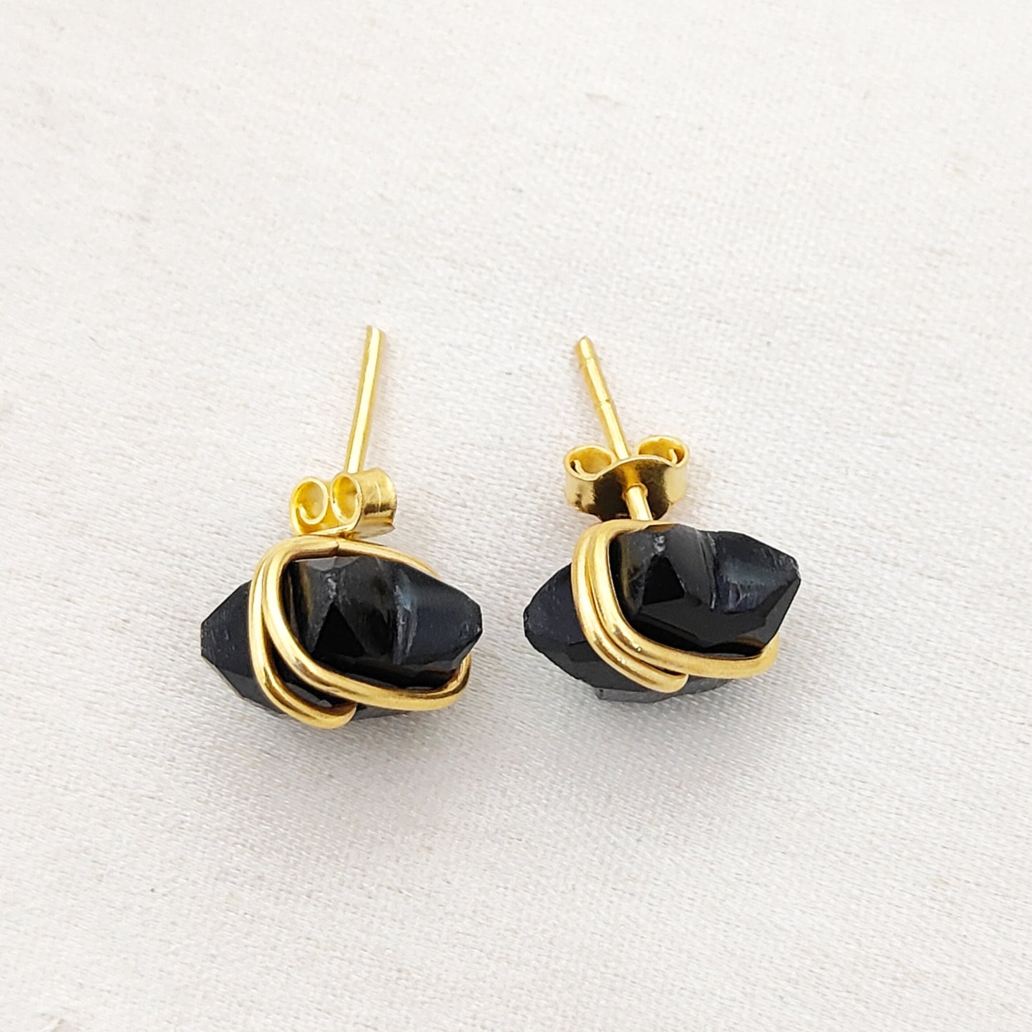 Handmade 10mm Black Onyx Star Earrings – Gold Plated Sterling Silver, Wire Wrapped, Dainty Boho Jewelry for Women- Selling Per Pair