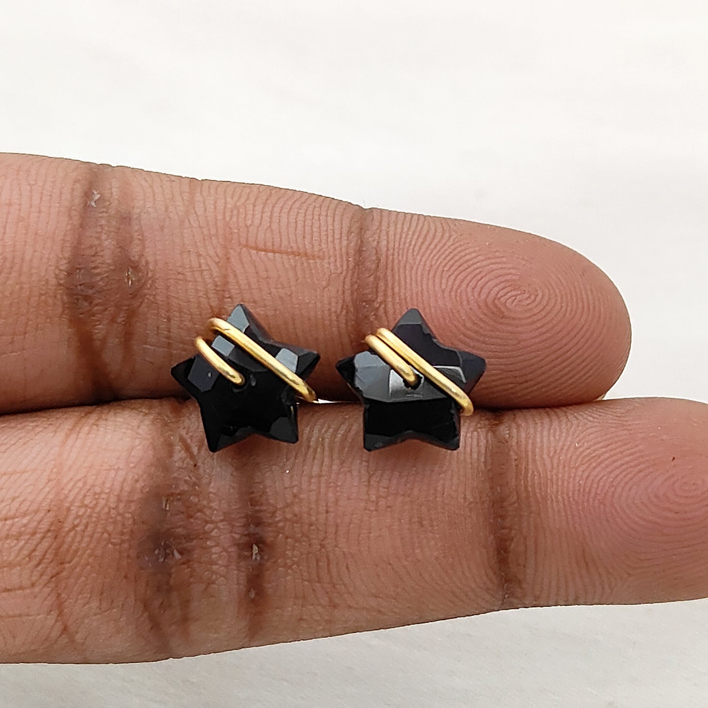 Handmade 10mm Black Onyx Star Earrings – Gold Plated Sterling Silver, Wire Wrapped, Dainty Boho Jewelry for Women- Selling Per Pair