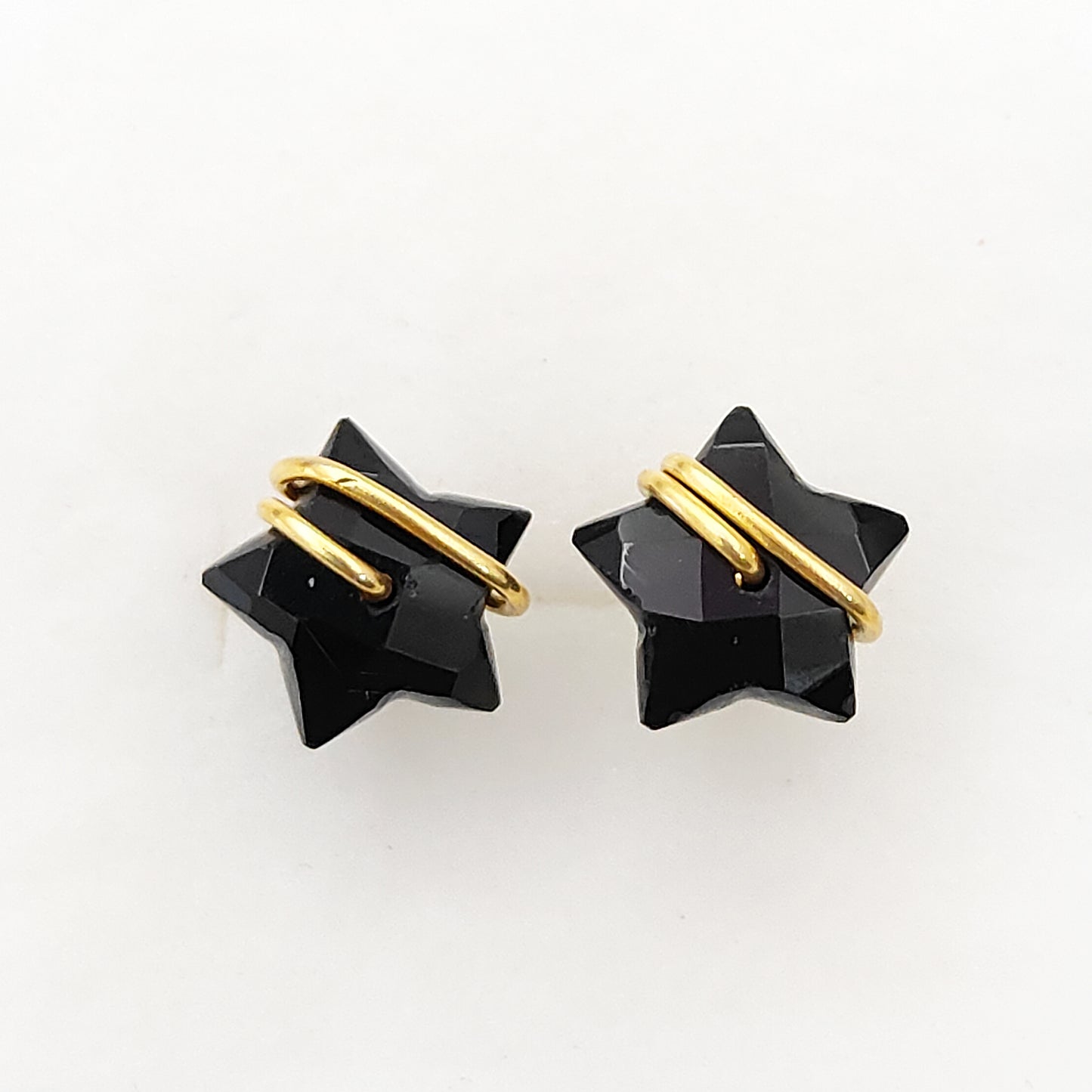 Handmade 10mm Black Onyx Star Earrings – Gold Plated Sterling Silver, Wire Wrapped, Dainty Boho Jewelry for Women- Selling Per Pair