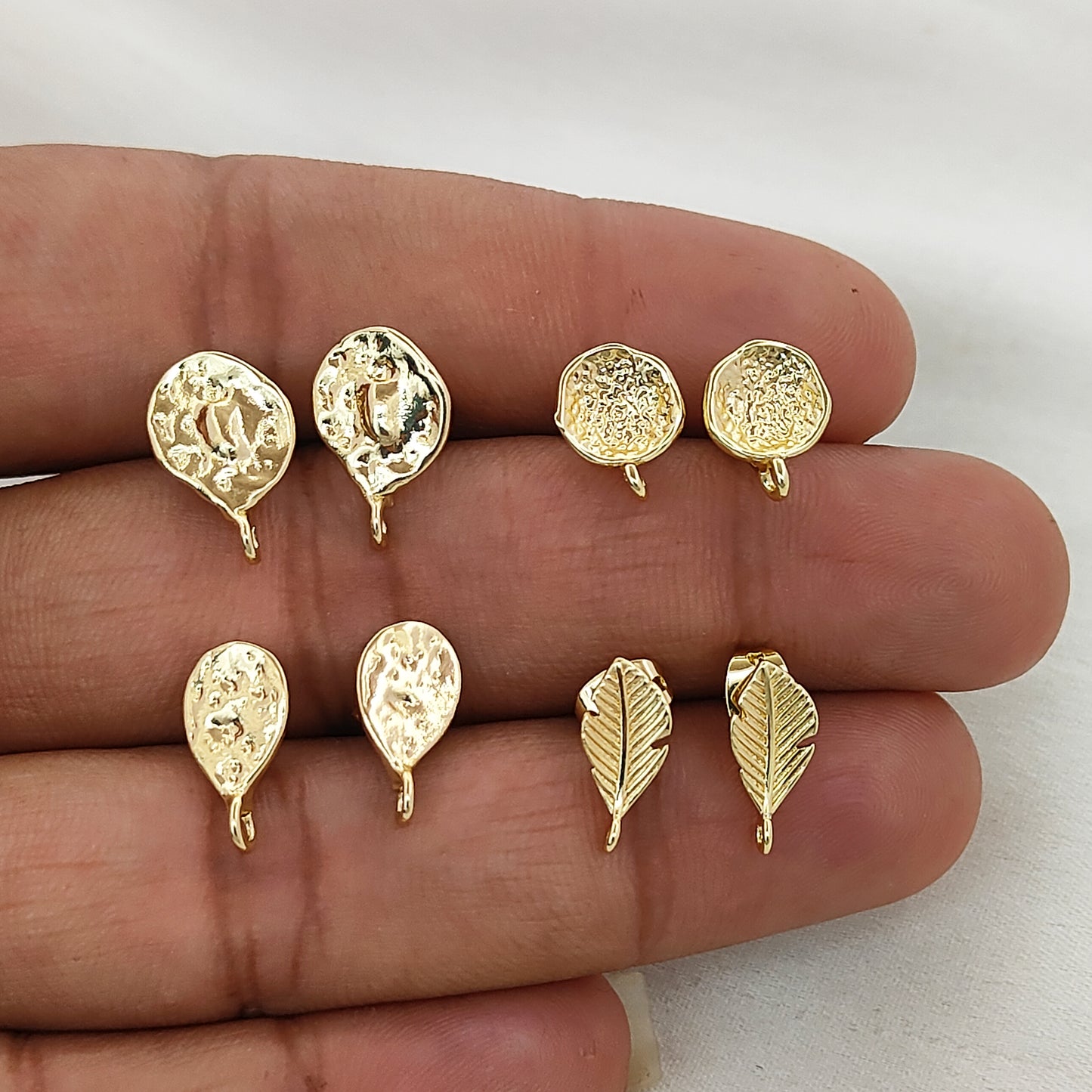 Elegant 18K Gold Plated Textured Stud Connectors for DIY Earrings Modern Minimalist Dangle & Drop Earring Findings- Selling Per Pair (13x5mm)