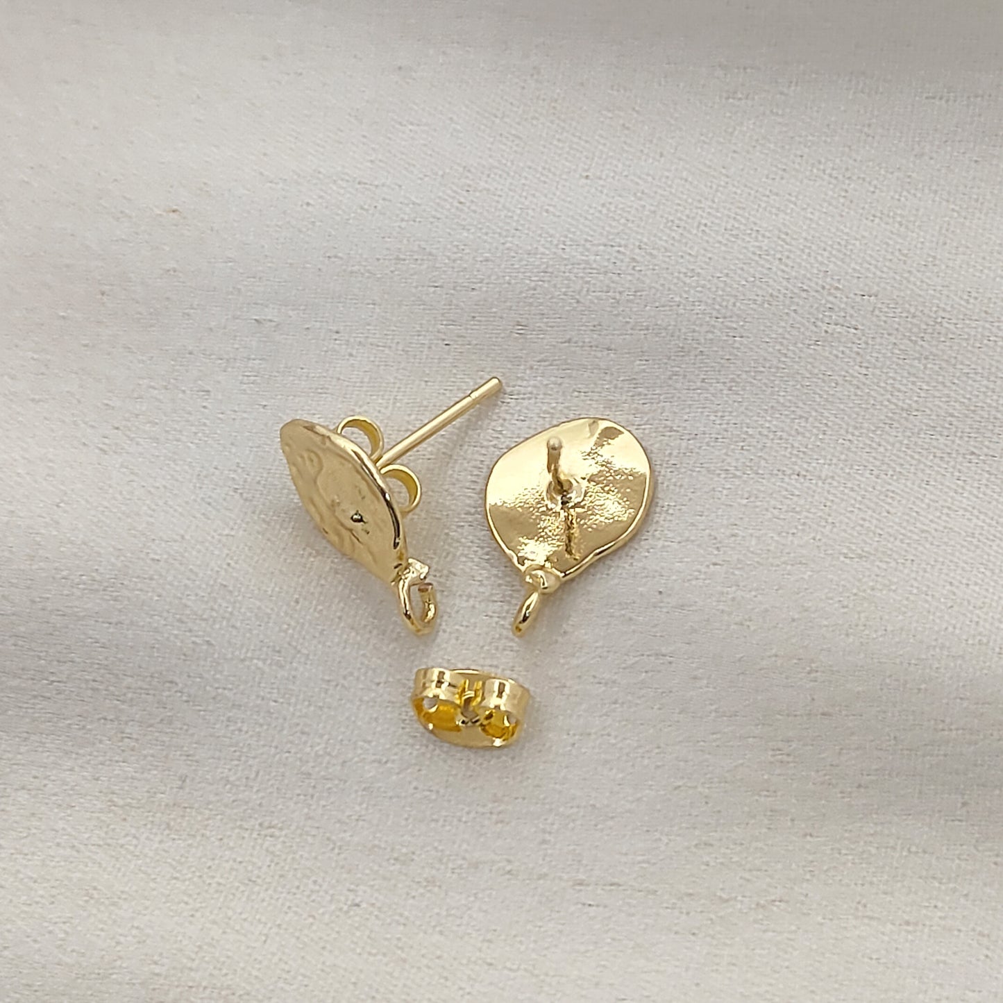 18K Gold Plated Textured Stud Earring Findings Elegant Stud Connector Charms for DIY Dangle Earrings – Selling Per Pair (9X14mm)