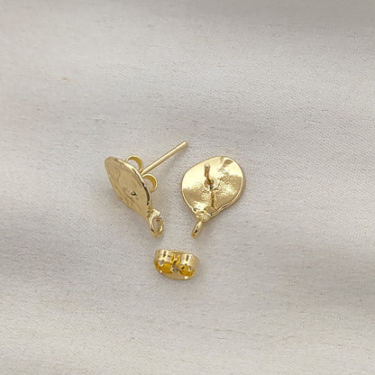 18K Gold Plated Textured Stud Earring Findings Elegant Stud Connector Charms for DIY Dangle Earrings – Selling Per Pair (9X14mm)