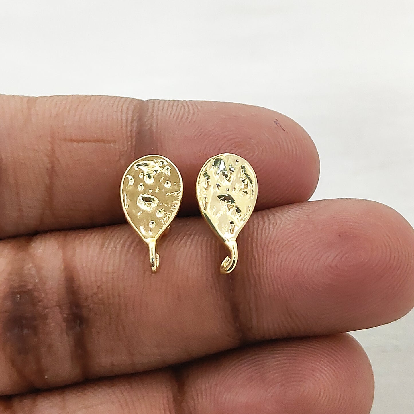 18K Gold Plated Textured Stud Connector Charms for DIY Earrings Handmade Dangle Earring Findings- Selling Per Pair (14x7mm)