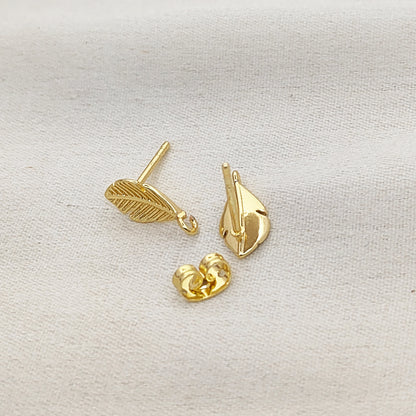 Elegant 18K Gold Plated Textured Stud Connectors for DIY Earrings Modern Minimalist Dangle & Drop Earring Findings- Selling Per Pair (13x5mm)