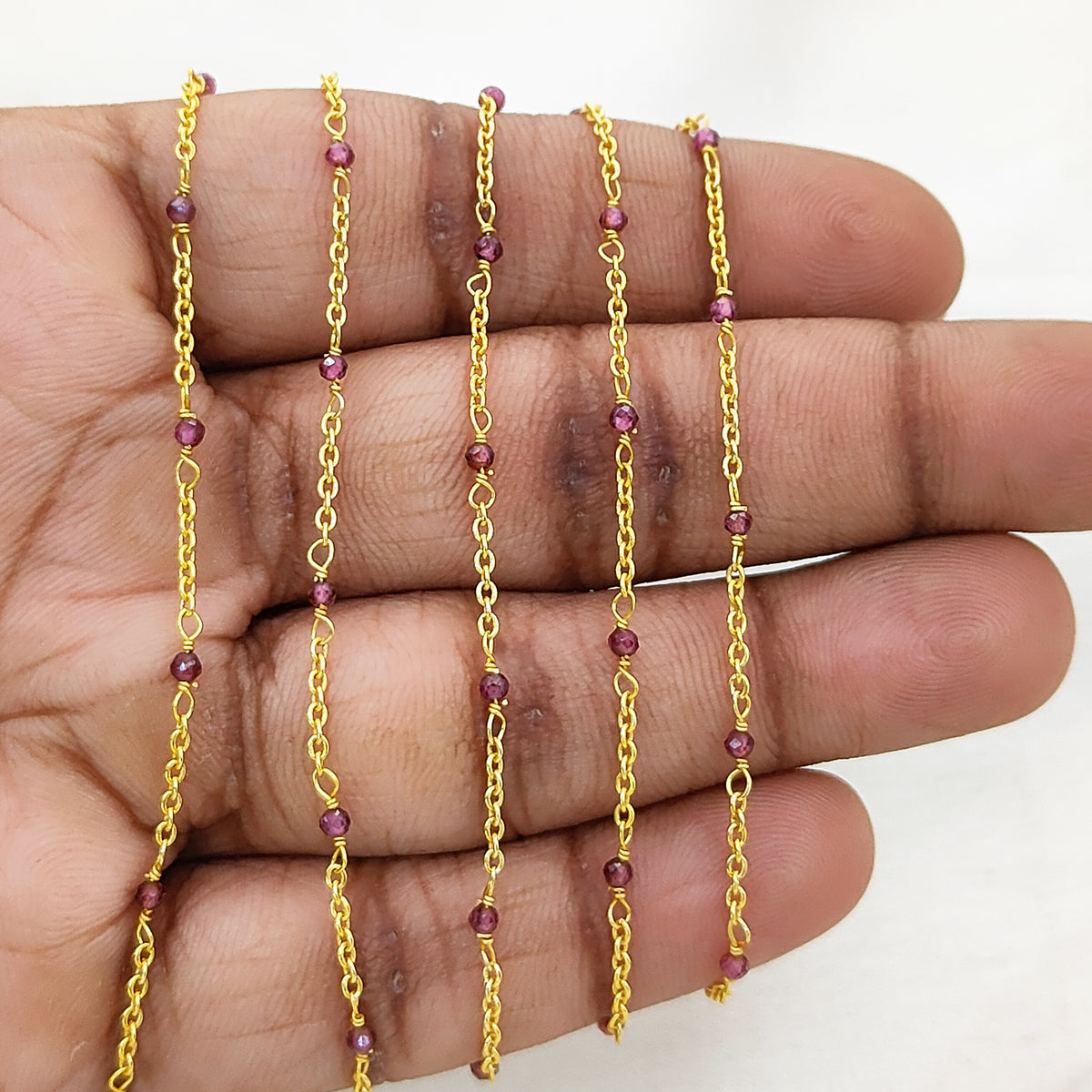 Gold Plated Gemstone Rosary Chain, Multi Stone Beaded Wire Wrap Chain for Dainty Layered Jewelry Designs - Selling Per Feet