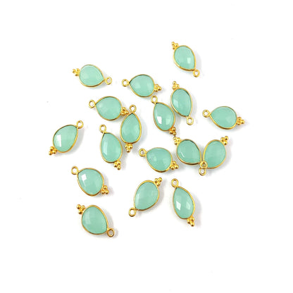 Delicate Gold Plated Aqua Chalcedony Pendant - Pear Shape