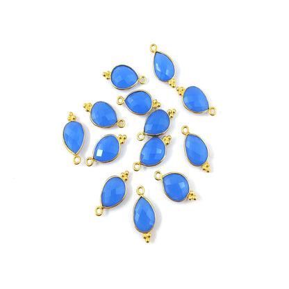 Solid Gold Plated 8x12mm Pear Shape Bezel Set Multi Gemstone Tiny Pendant for Jewelry Making- Selling Per Piece