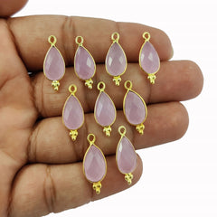 Beautiful Pink Stone Pear Shape Pendant Gold Plated Bezel Set Chalcedony Gemstone Dainty Jewelry- Selling Per Piece