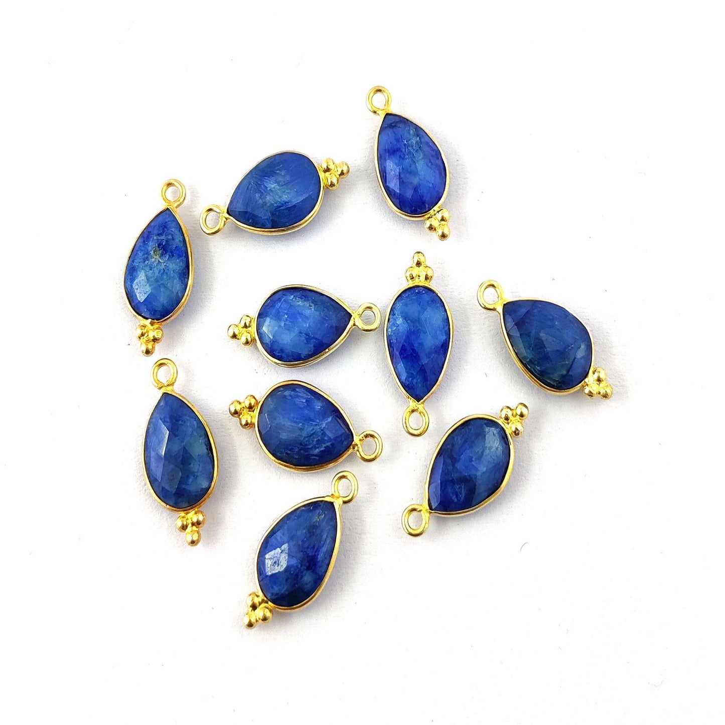 Minimalist Gold Plated Blue Sapphire Pendant - Pear Shape Design