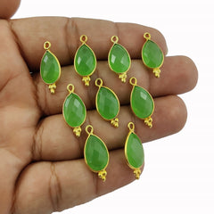 Bezel Set Green Chalcedony Gemstone Pendant 8x12mm Pear Shape Stone Designer Jewelry For Women- Selling Per Piece