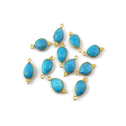 Solid Gold Plated 8x12mm Pear Shape Bezel Set Multi Gemstone Tiny Pendant for Jewelry Making- Selling Per Piece