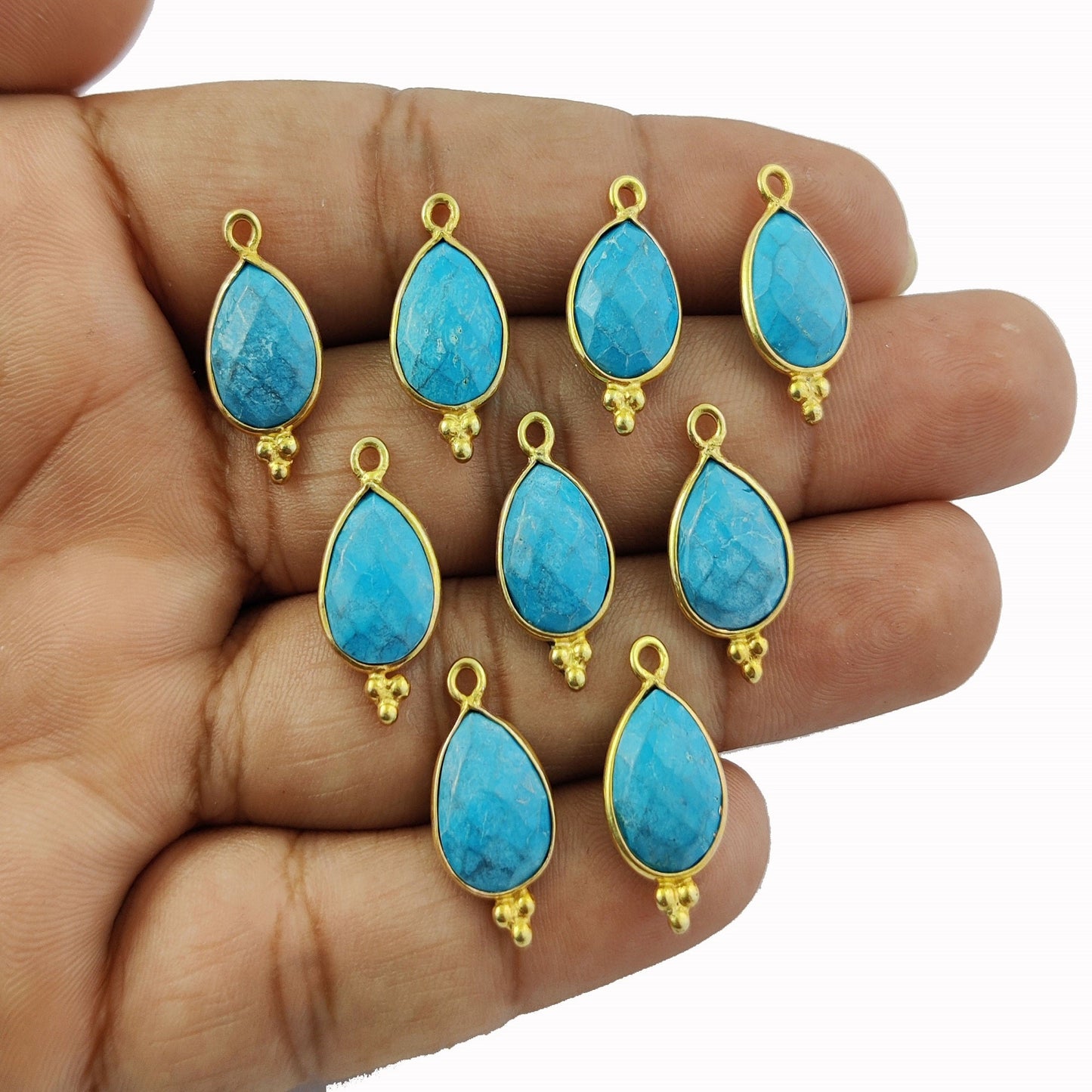 December Birthstone Pendant - Gold Plated Pear Shape Blue Turquoise