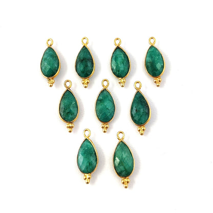 Vintage Gold Plated Jewelry - Dyed Green Emerald Pear Shape Pendant