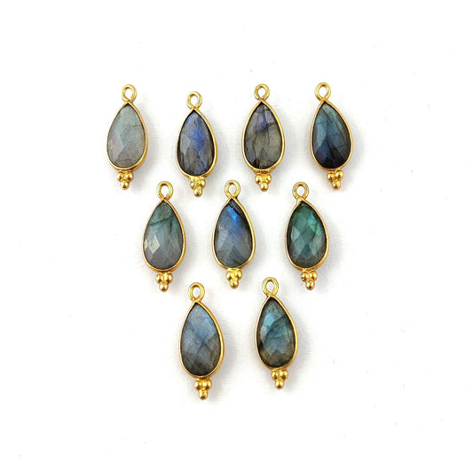 8x12mm Blue Fire Labradorite Pendant - Gold Plated Bezel Set for Jewelry Making