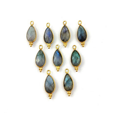 8x12mm Pear Shape Gold Plated Bezel Set Blue Fire Labradorite Gemstone Pendant For Making Jewelry- Selling Per Piece