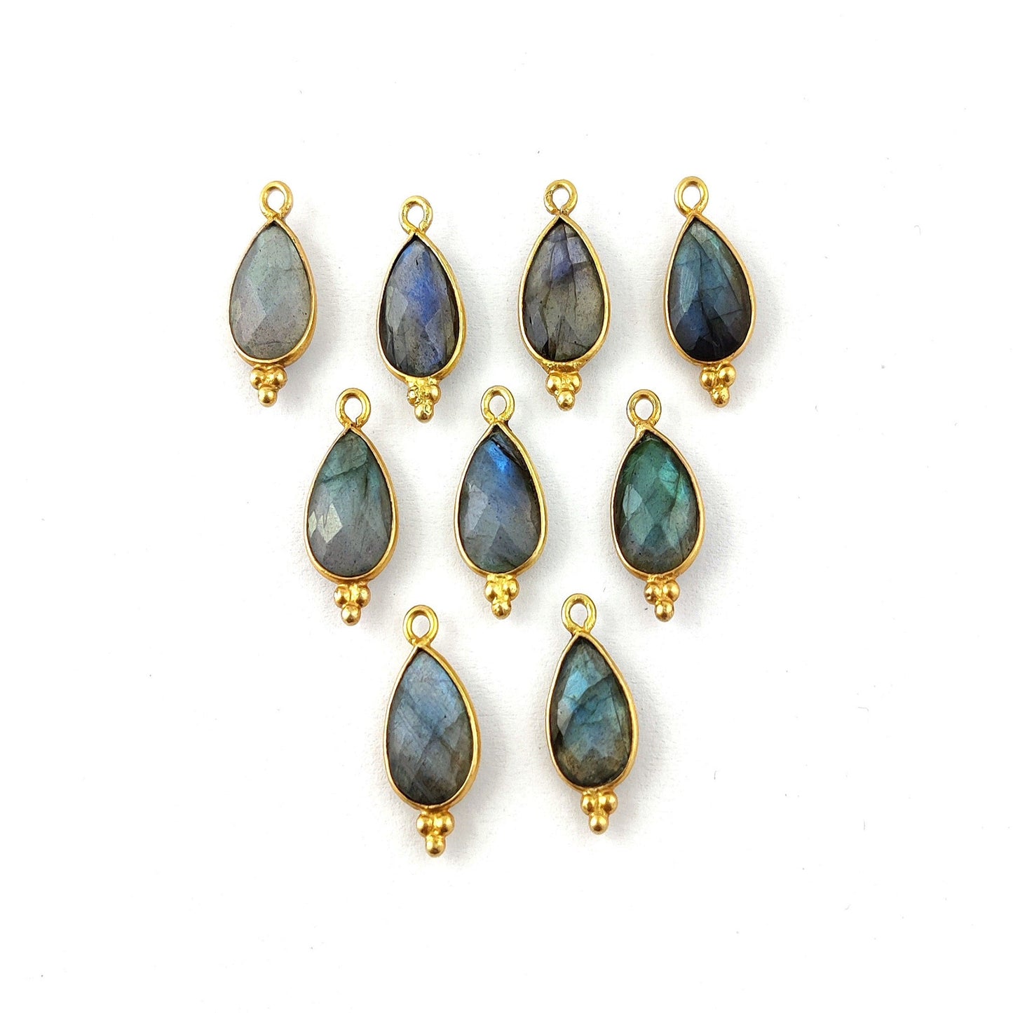 Solid Gold Plated 8x12mm Pear Shape Bezel Set Multi Gemstone Tiny Pendant for Jewelry Making- Selling Per Piece