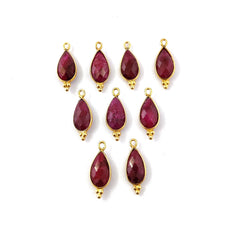Gold Plated Tiny Dainty Gemstone Pendant July Birthstone Pear Shape Faceted Dyed Ruby Pendant- Selling Per Piece