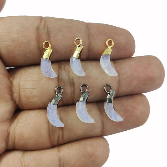 Rainbow Moonstone Half Moon Crescent Pendant with Gold Plating