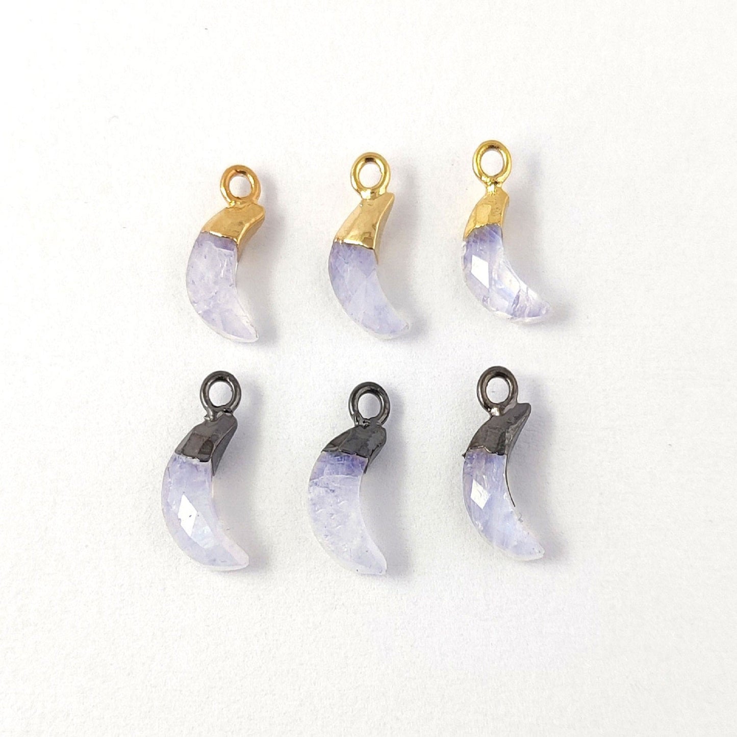 Rainbow Moonstone Gemstone Half Moon Crescent Tiny Charms Pendant Gold and Oxidized Plating Jewelry- Selling/Piece