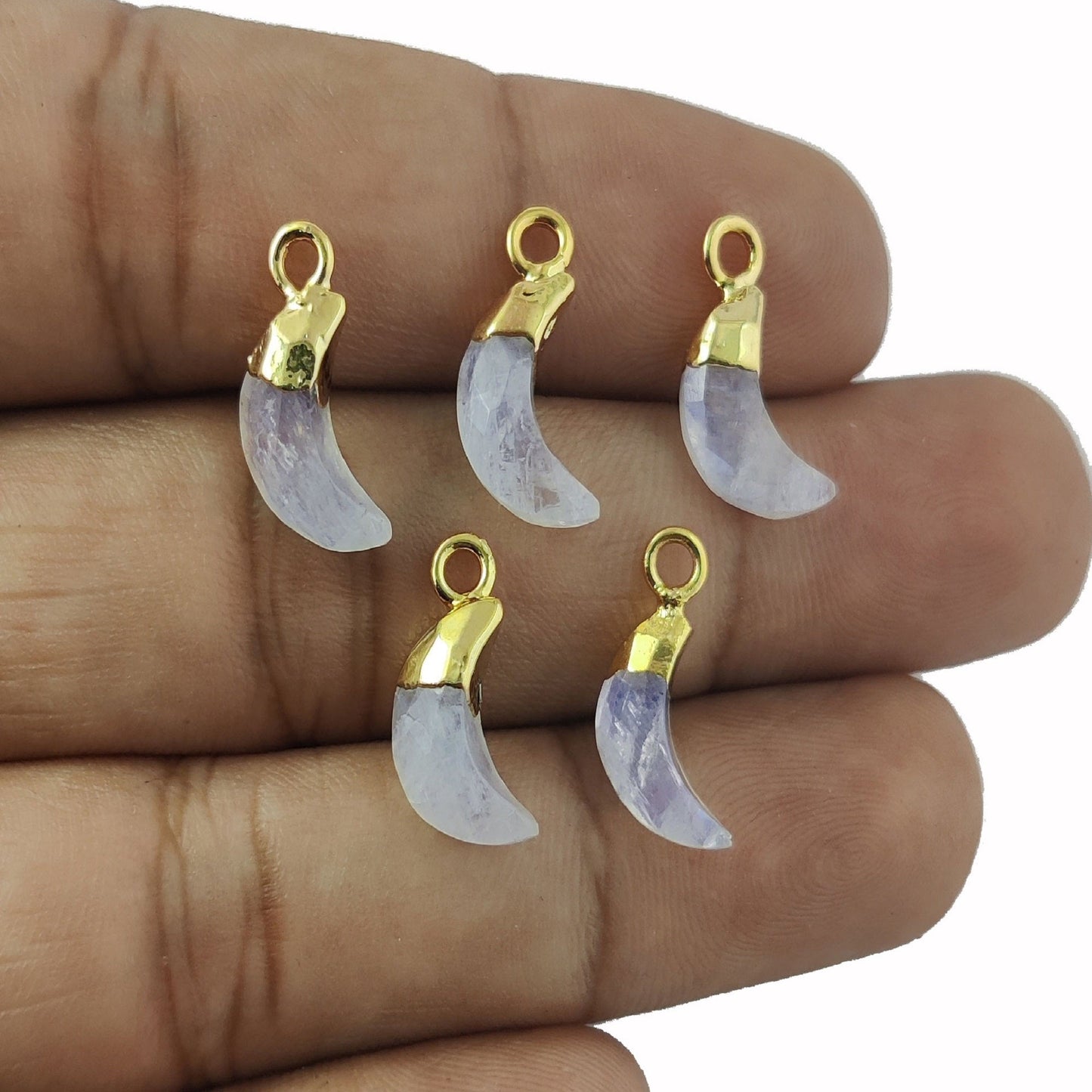 Rainbow Moonstone Gemstone Half Moon Crescent Tiny Charms Pendant Gold and Oxidized Plating Jewelry- Selling/Piece