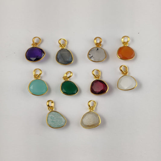 Semi-Precious Gemstone Bezel Pendants – 10-15mm Gold Plated Sterling Silver