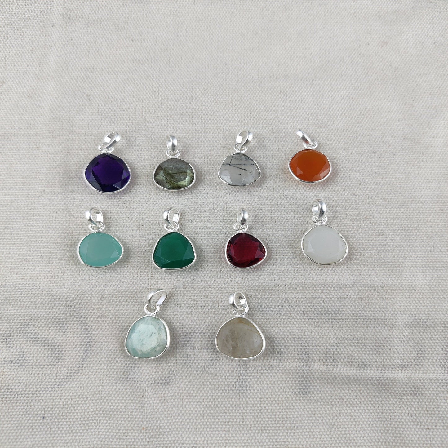 10-15mm Semi-Precious Gemstones Pendants Gold Plated Sterling Silver Birthstone Pendant For Jewelry Making- Selling Per Piece