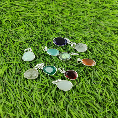 10-15mm Semi-Precious Gemstones Pendants Gold Plated Sterling Silver Birthstone Pendant For Jewelry Making- Selling Per Piece